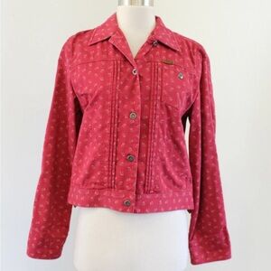 Lauren Ralph Lauren Dry Goods Red Tan Floral Stamped Jean Trucker Jacket Size S